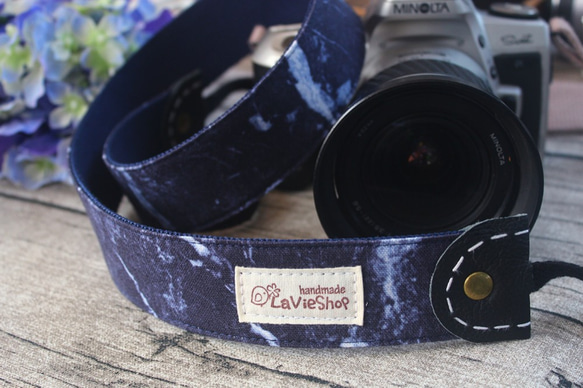 大理石紋(深藍底白紋) 38mm手工相機背帶 GF/NEX/單眼/類單可訂製 第2張的照片