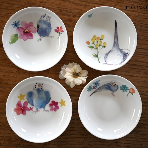 インコ・鳥 小皿・豆皿 4点セット（80羽の中からお好きな鳥・インコを