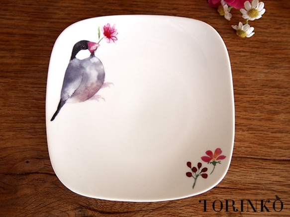 桜文鳥 美濃焼き お皿（黒文鳥） 大皿 TORINKO 通販 3292823