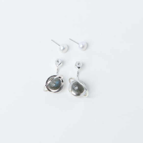 尼普頓星球拉長石珍珠耳環 Neptune pearl labradorite earrings 第3張的照片