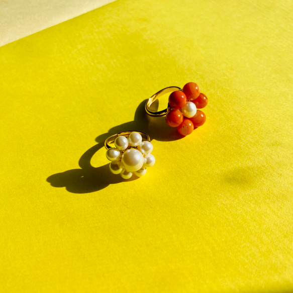 お花リング　パールビーズ　白 / Flower Ring Pearl beads White 8枚目の画像
