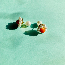 お花ピアス 小 貝ビーズ 樹脂パール / Flower Earrings Shell & Plastic pearls 1枚目の画像