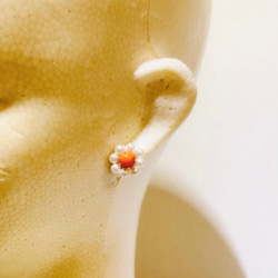 お花ピアス 小 貝ビーズ 樹脂パール / Flower Earrings Shell & Plastic pearls 3枚目の画像