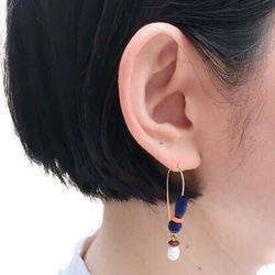 ハート フープピアス 青 / Heart hoop pierced earrings blue 5枚目の画像