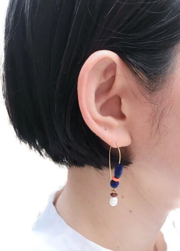 ハート フープピアス 青 / Heart hoop pierced earrings blue 5枚目の画像