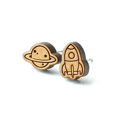 『田田製作所』素色木耳環-星球＋火箭(耳夾) 第2張的照片