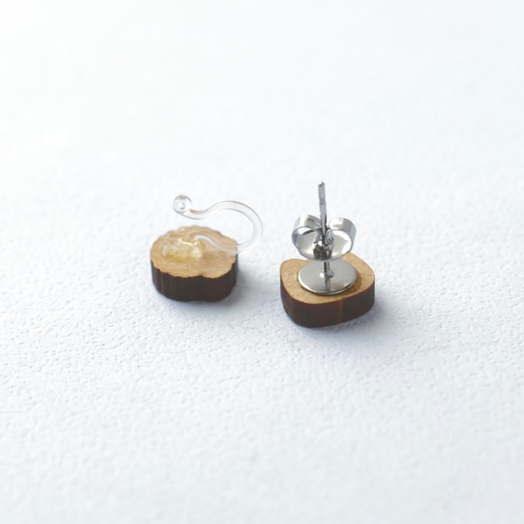 『田田製作所』木製ピアス-惑星 & ロケット(Stainless steel earring posts) 8枚目の画像