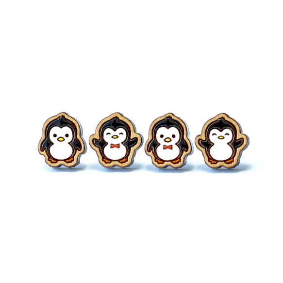『田田製作所』彩繪木耳環-小企鵝(四款隨機)(耳夾) 第1張的照片