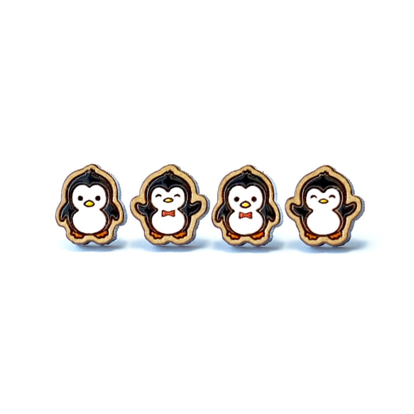 『田田製作所』彩繪木耳環-小企鵝(四款隨機)(耳針) 第1張的照片