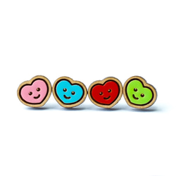 『田田製作所』彩繪木耳環-微笑哈尼(紅＋綠)(耳針) 第1張的照片