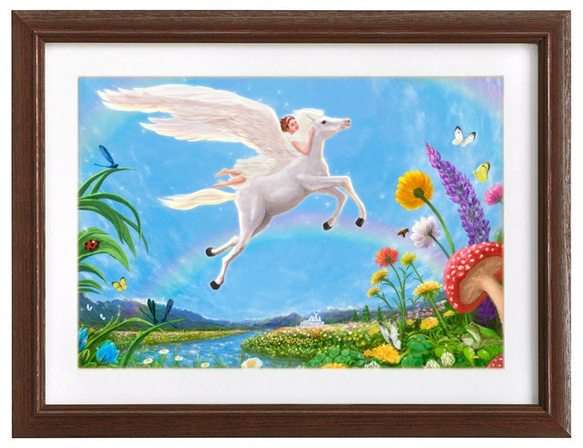 ペガサス絵画 絵画 （Pegasus loves the moon）開運 額付 ペガサス 絵画 Love