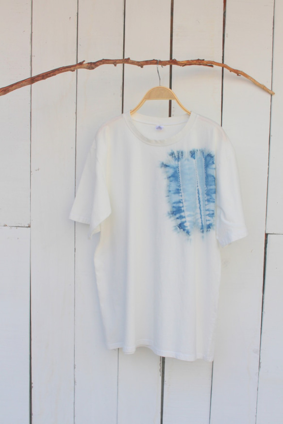 快適な手染めブルー色素isvara純粋な綿のTシャツシリーズ奥付 1枚目の画像