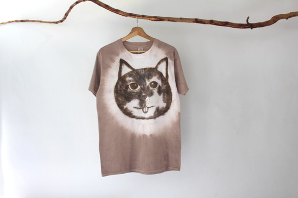 愛いたずら猫の綿のTシャツの上Isvara遊離染料染め手描きの植生毎日シリーズ 2枚目の画像