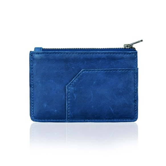 【職人皮革】真皮洗色款 卡片包/零錢包-(懷舊藍) 禮物 第2張的照片