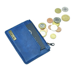 【職人皮革】真皮洗色款 卡片包/零錢包-(懷舊藍) 禮物 第3張的照片