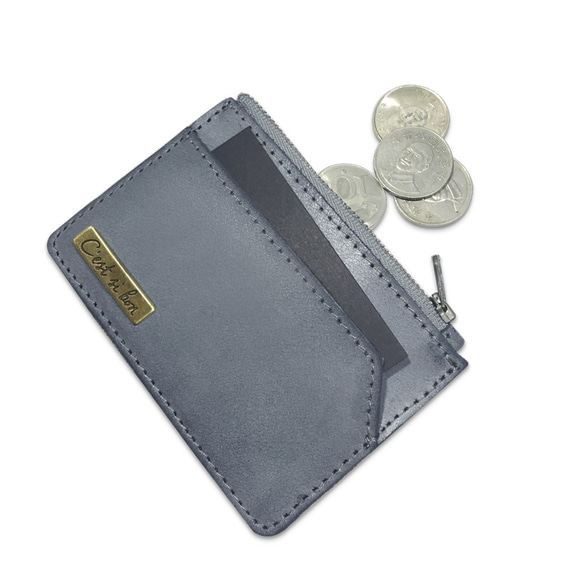 【職人皮革】霧蠟牛皮 卡片包/零錢包-(鐵灰色) 禮物 第3張的照片
