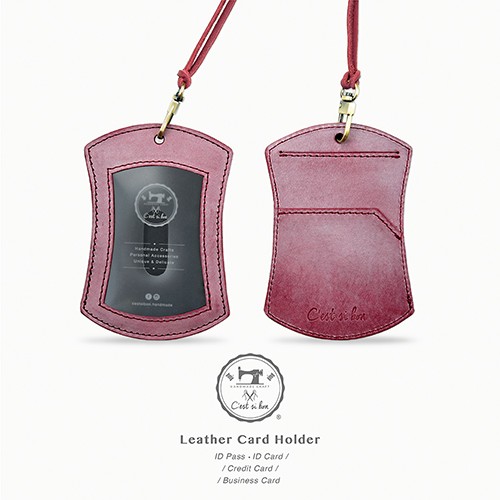 【スタッフレザー】フォグワックス牛革IDカードホルダー/ドキュメントホルダー/カードホルダー-チェスナットレッドギフト        Ω