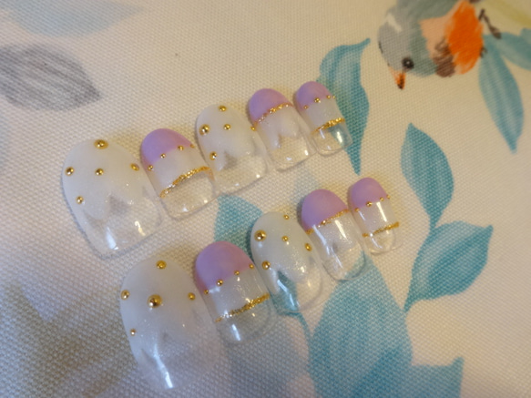 再販《nailチップ♡》アイス*もくもく＊ネイル　パープル 1枚目の画像