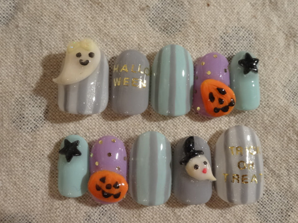 《nailチップ♡》ハロウィンネイル＊３Dオバケちゃん♡カボチャ 1枚目の画像