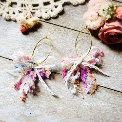 [ナンシーズ]春日「私のためのミイラの弓」日本の手染めサクラニューカラーボウレース+ピュアブラスフープピアス 4枚目の画像