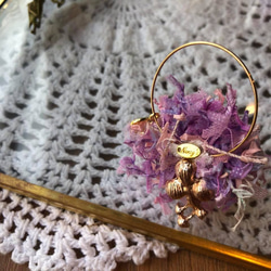 [Nancy's]《定情小花束》粉紫漸層立體花瓣珍珠手染線花束圓形耳環 第4張的照片