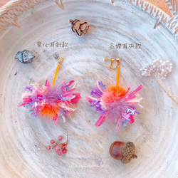 [Nancy’s]《南瓜糖果》日本橘色玻璃棒手染線糖果毛球耳環《萬聖節限定》秋冬新款 第2張的照片