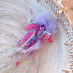 [ナンシーの]秋冬の新作&lt;魅力的な紫色の夜&gt;紫色の大きな髪のボール染め線の弓の長いイヤリング 6枚目の画像