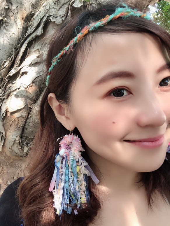 [ナンシーの]秋冬の新作&lt;夢の夢のキャッチャー&gt;日本の手染めラインの織り絡みのイヤリングでいっぱいのボヘミアン 2枚目の画像