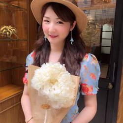 [Nancy’s] <藍天青鳥>日本水藍色真實玫瑰花琺瑯青鳥垂墜耳環 第4張的照片