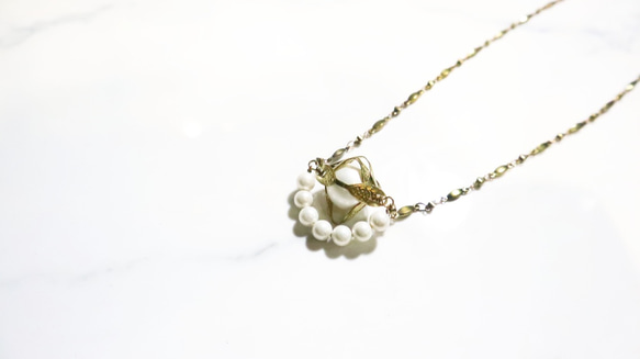 圓氐『典藏傳承』含苞女人香氣項鍊  手工設計製作 微復古 輕珠寶 黃銅飾 第2張的照片