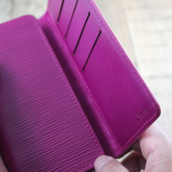 APEEレザーハンドメイド〜財布の携帯ケース〜奇妙なパターンのピンク〜iphone 7/8 plus / xs max 5枚目の画像