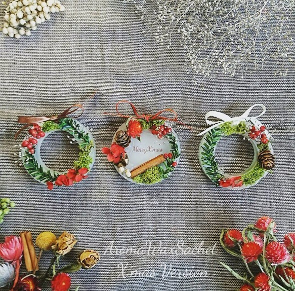 ミニリース-アロマワックスサシェ-お部屋にさりげなくクリスマスを飾る  