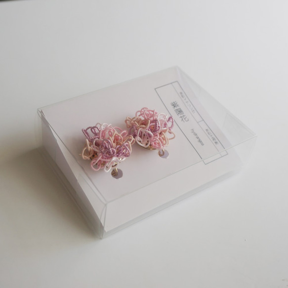 Mizuhiki耳環繡球花（粉紅色）大 第5張的照片