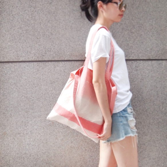 Ma'pin三代新托特 新染系列 桃粉色 / 長＋短背帶 棉帆布手染托特包 第3張的照片