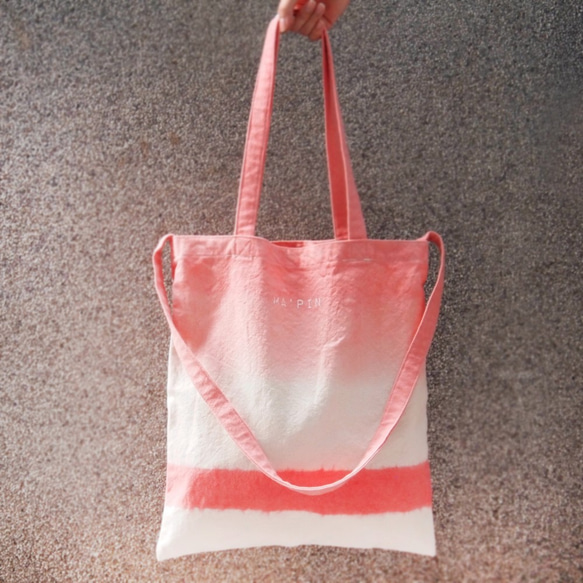Ma'pin三代新托特 新染系列 桃粉色 / 長＋短背帶 棉帆布手染托特包 第5張的照片