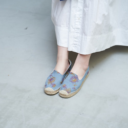 日本刺繡緹花布手工草編鞋 藍刺繡緹花 第3張的照片