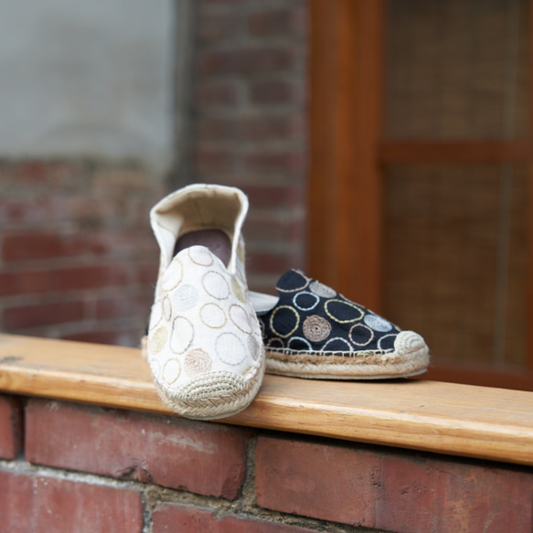 日本製の生地で手縫いの靴作り エスパドリーユ 6枚目の画像