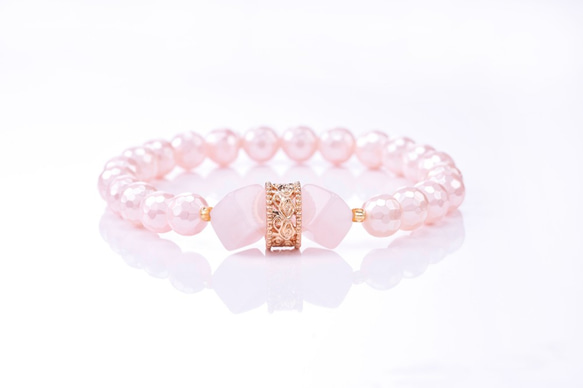 PinkBow] [ピンクの真珠はクォーツのブレスレットをバラ：F160161 2枚目の画像