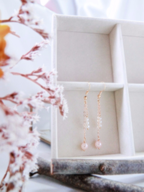 [雪]桜二本鎖真珠のイヤリング：F160143E2 4枚目の画像