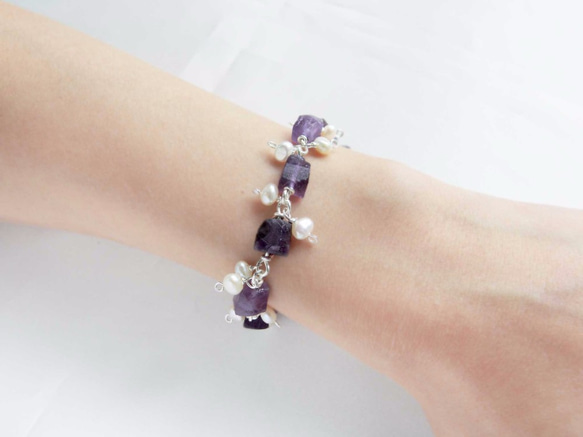 【裙擺搖搖】紫水晶 珍珠手鍊：F160165 第3張的照片