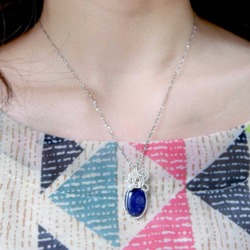 【珍珠蕾絲】青金石 裸石包鑲 項鍊：F17BN01 第5張的照片