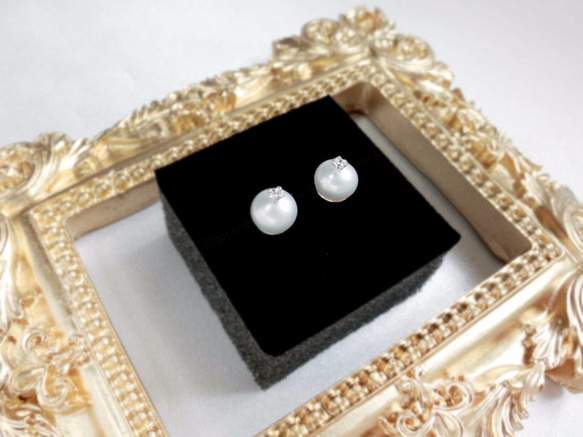 []月光輝く真珠の単一のダイヤモンドの純銀製のイヤリング：F179203 1枚目の画像