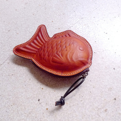 手工縫製刷染色鯛魚燒皮革零錢包 第3張的照片