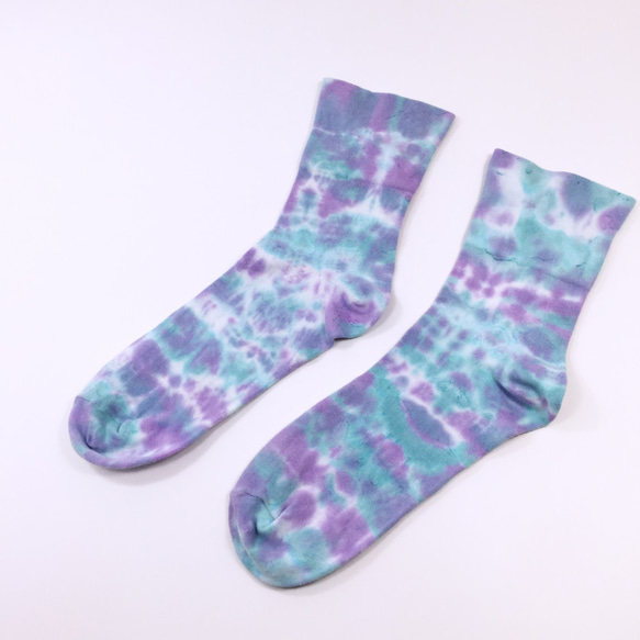 [藍夢] 襪子 3/4寬口襪 手染 渲染 染色/客製化 交換禮物 聖誕禮物 第1張的照片