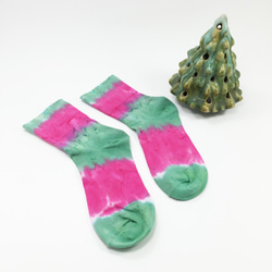 [聖誕] 襪子 3/4寬口襪 手染 渲染 染色/客製化 交換禮物 聖誕禮物 第2張的照片