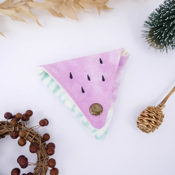 [Watermelon] Handmade Tie dye Triangular Coin Case  Xmas 4枚目の画像