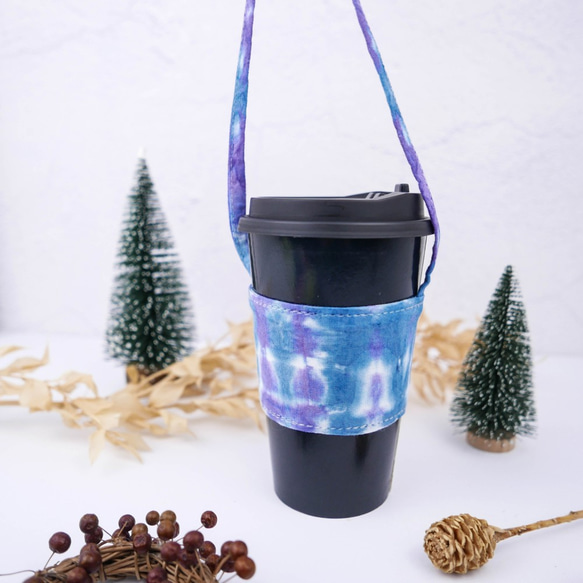 [藍結晶] 環保飲料提袋 杯套 手作 手染 聖誕禮物 交換禮物 第1張的照片