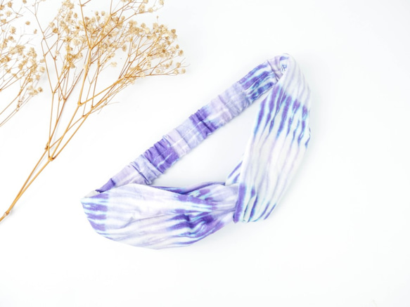 : 紫嵐 : 髮帶 鬆緊 手染 渲染 禮物 純棉 第1張的照片