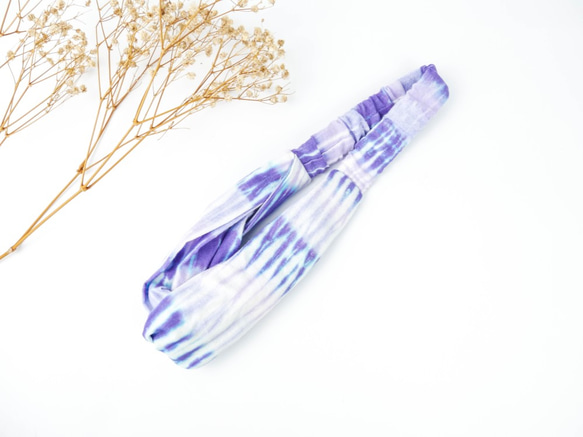 : 紫嵐 : 髮帶 鬆緊 手染 渲染 禮物 純棉 第3張的照片