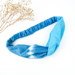 : 藍海 : 髮帶 鬆緊 手染 渲染 禮物 純棉 第1張的照片
